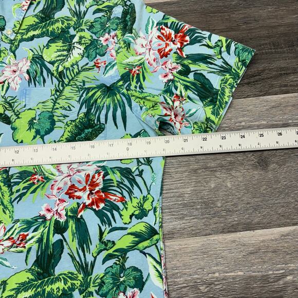 Ralph Lauren Green Blue Mens M Slim Fit Short Sleeve Button Down Hawaiian Shirt - Picture 6 of 10